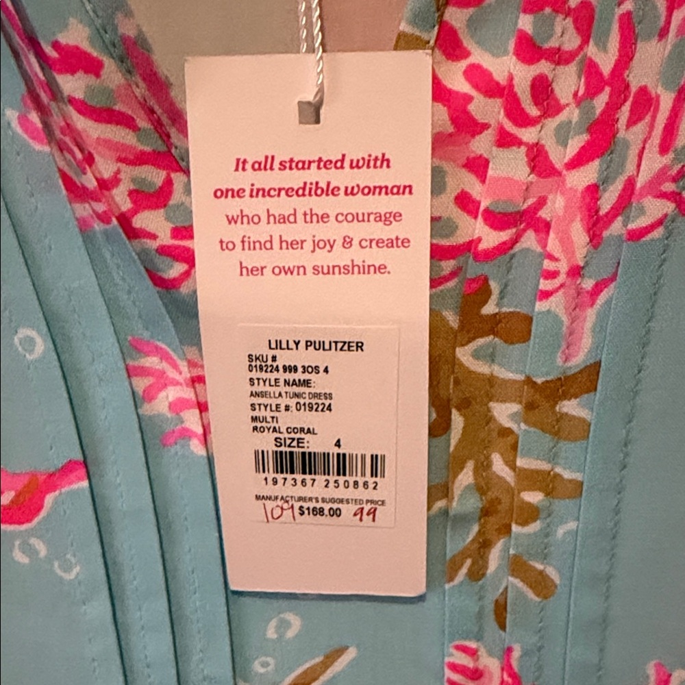 Lilly Pulitzer Seafoam Blue Tunic with Pink Coral Print - Picture 2 of 2
